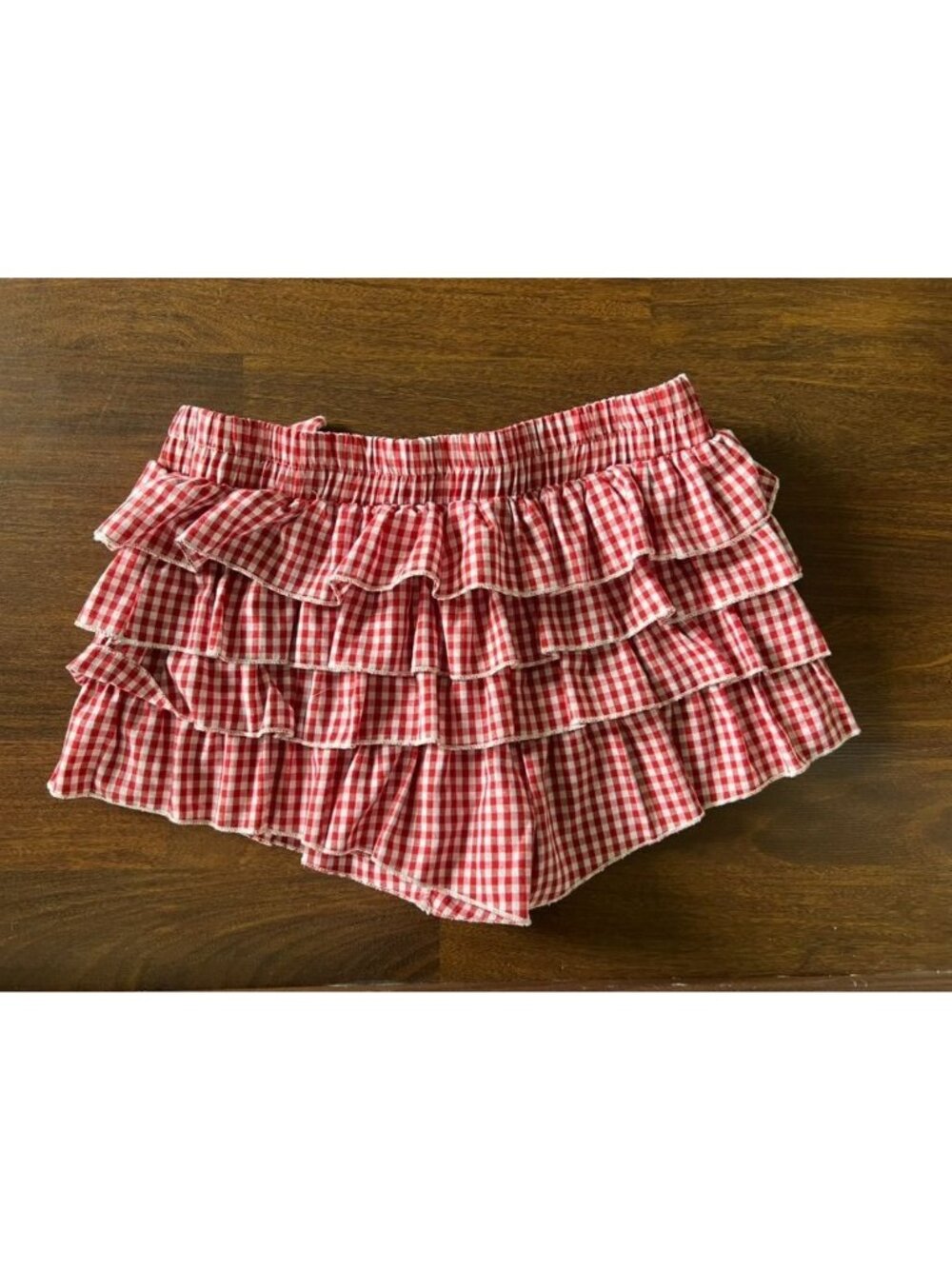 SHEIN Womens XL Red Gingham Ruffle Shorts Elastic Waist Bow Summer - Picture 4 of 4